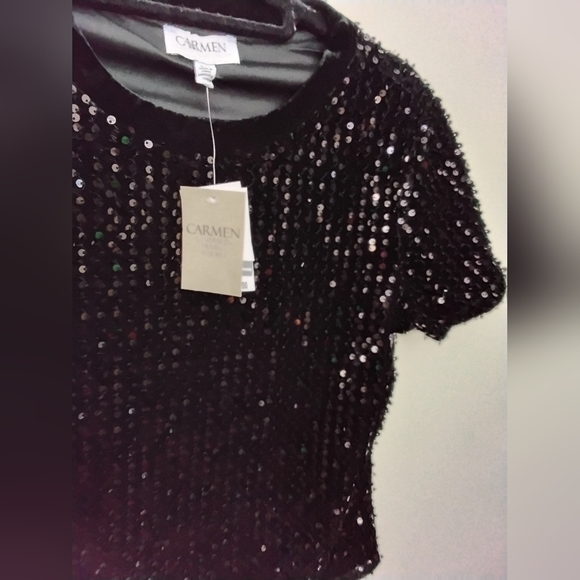 Carmen Marc Valvo Velvet Sequin Tee Small Nwt - Picture 2 of 3